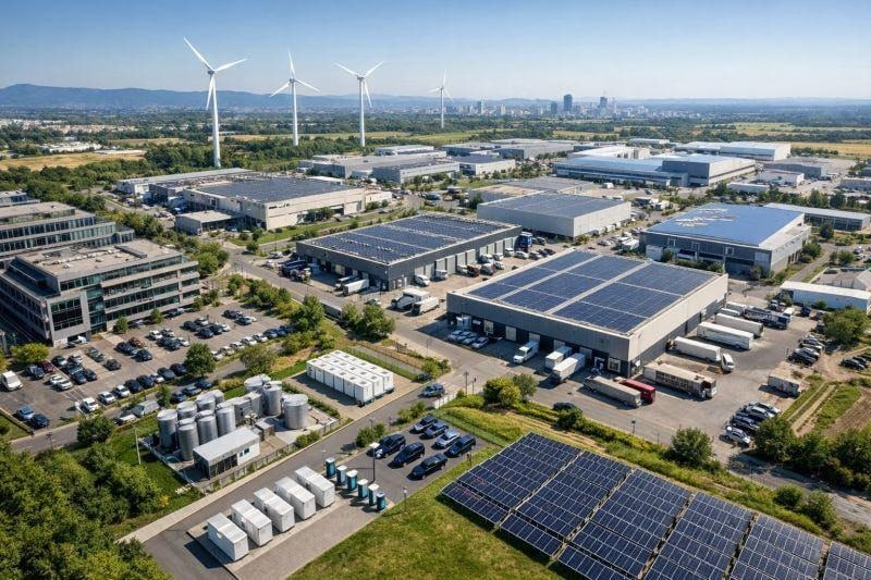 Zero-Carbon Industrial Park with Solar Panels and Wind Turbines